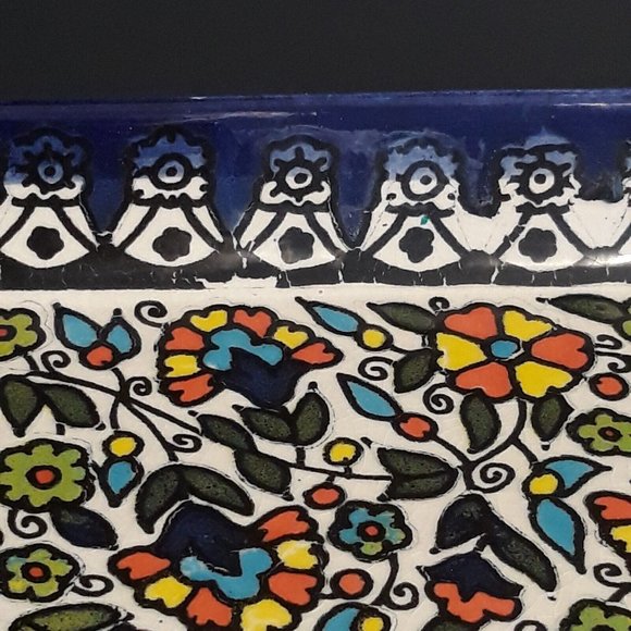 Ceramic Handpainted Shabbat Matzah Plate Platter Israel Passover Armenian 9 x 9 - Picture 4 of 10